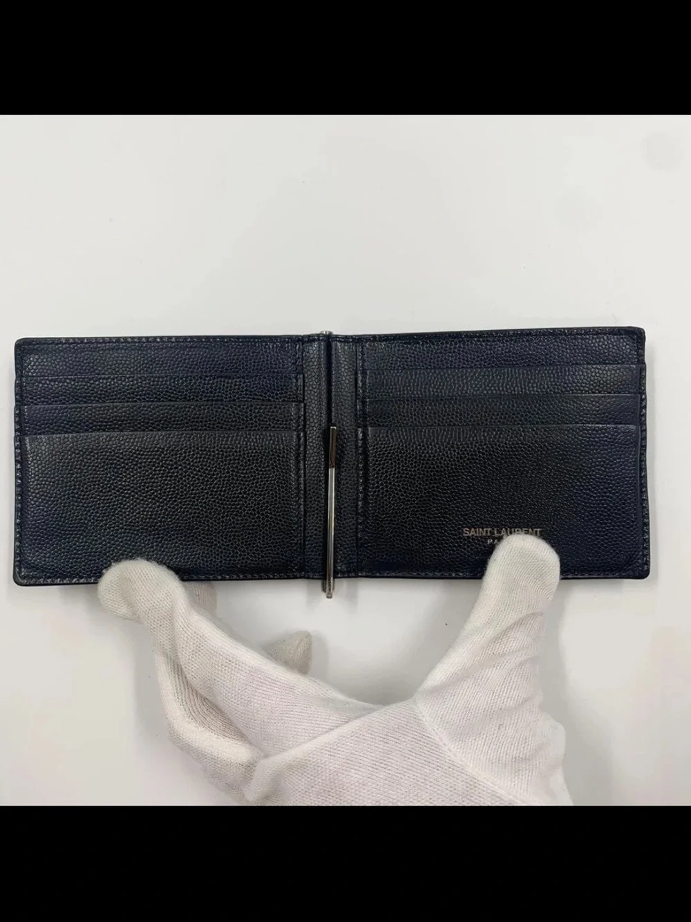 Saint Laurent Black Patent YSL Money Clip Wallet
